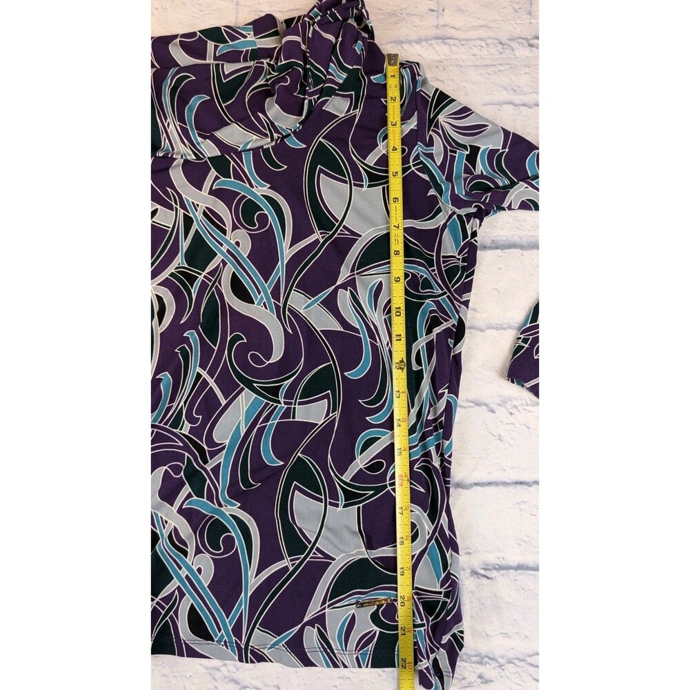 Anne Klein M Purple Teal Abstract Swirl Cowl Neck Long Sleeve Top - Picture 5 of 6